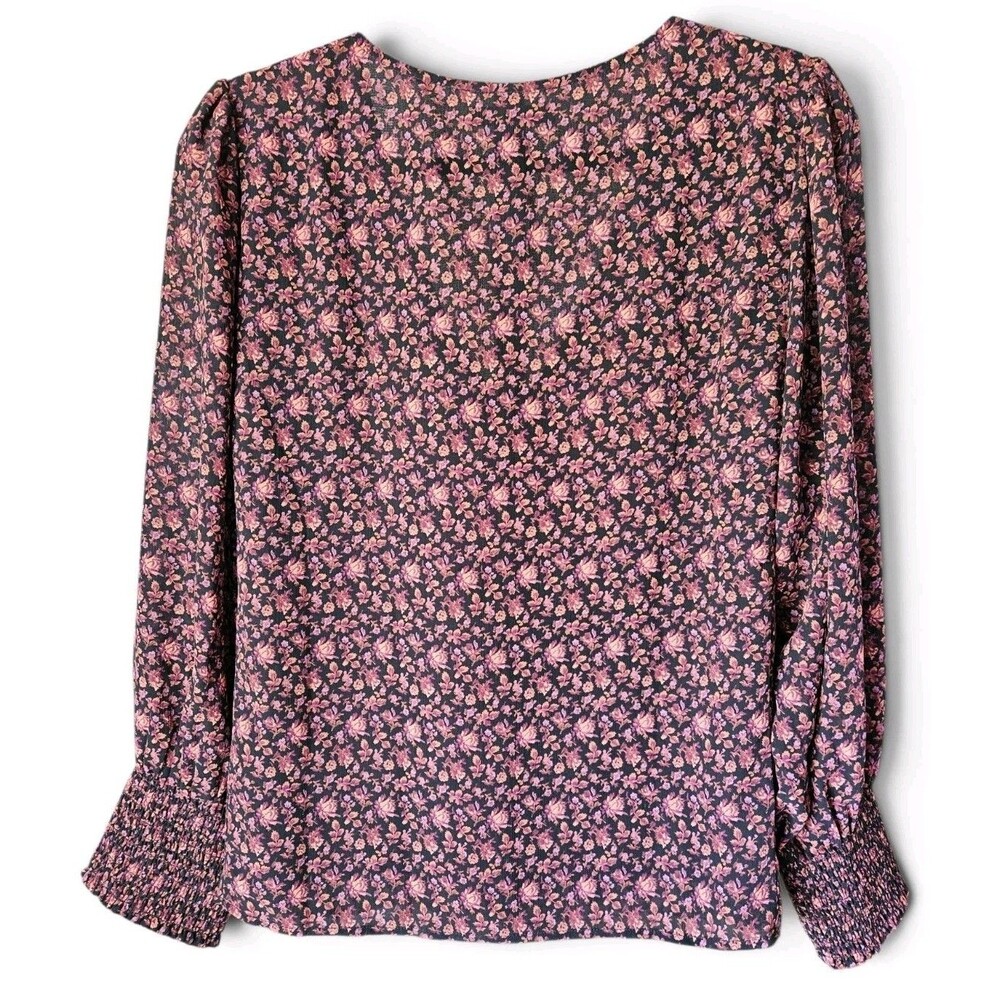 Madewell Georgette Smocked-Cuff Button-Front Top Womens Size 16 Multi Floral - Picture 4 of 11